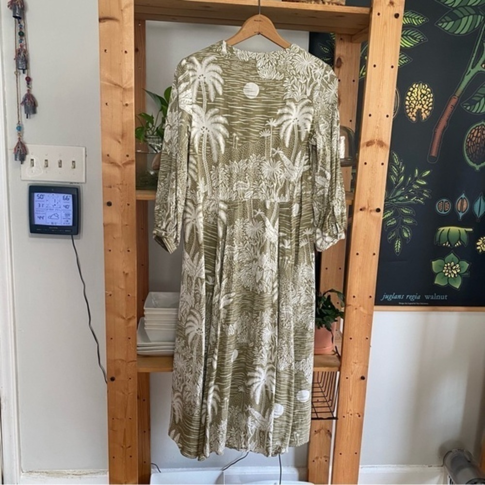 Desmond & Dempsey X H&M Green White Tropical Palm Print Linen Blend Midi Dress S - Picture 5 of 15